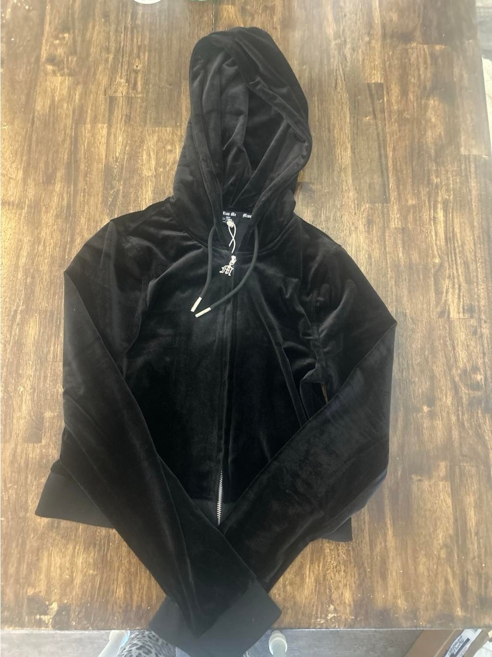 Miss Me Black Velour Full-Zip Hoodie